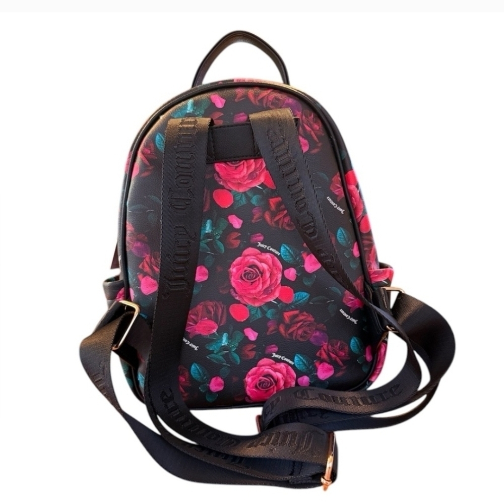NWT Juicy Couture Floral Rose Backpack In Black and Pink - Picture 3 of 5